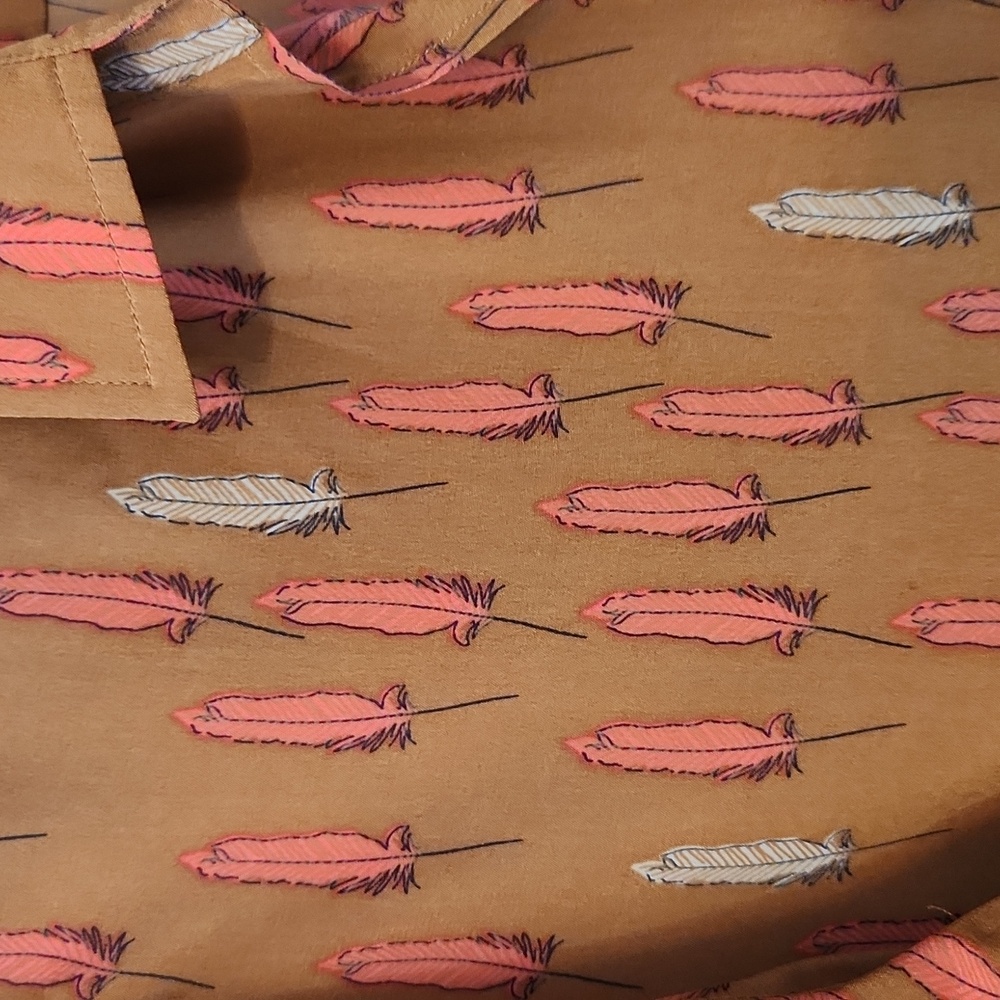 Fossil Feathers 100% Silk Button Down - image 3